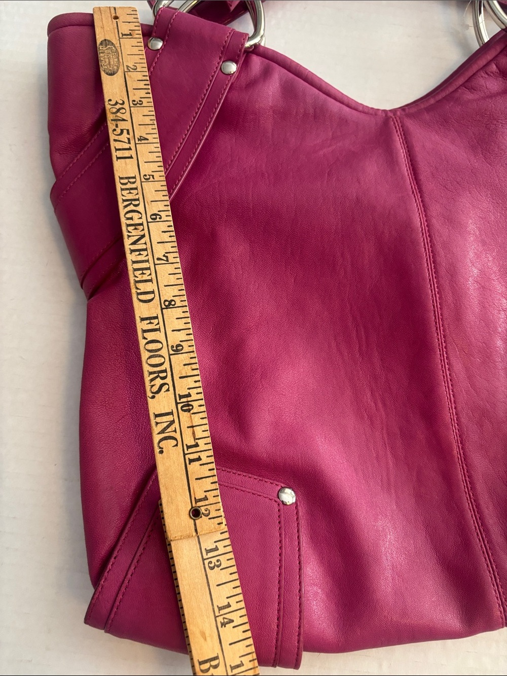 KOOBA BRAND…. MAGENTA PINK LEATHER SHOULDER BAG SILVER HARDWARE STUD DESIGN - Picture 10 of 11